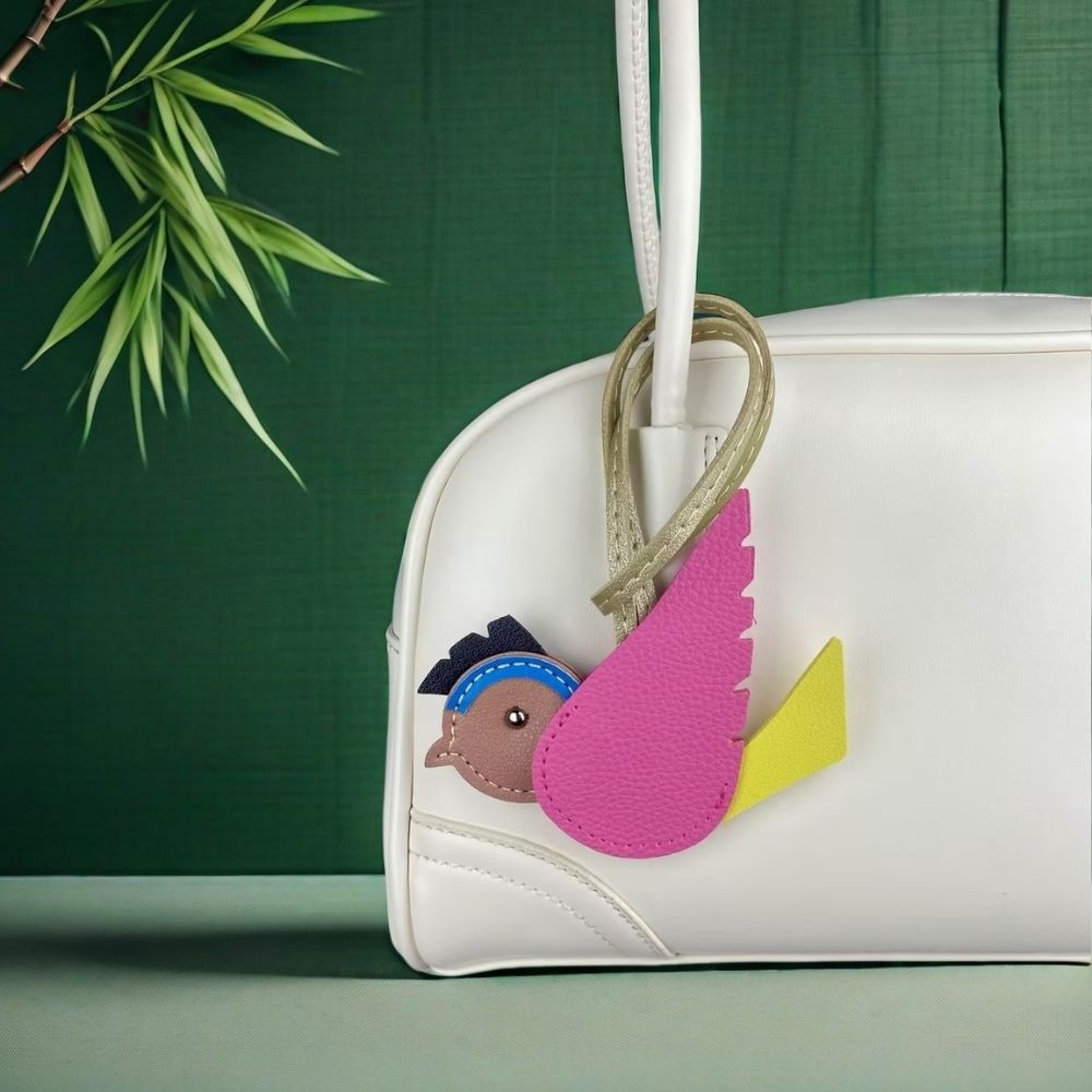 Hand-Sewn PU Leather Bird Pendant - Winged Bird Charm for Bags & Keyrings