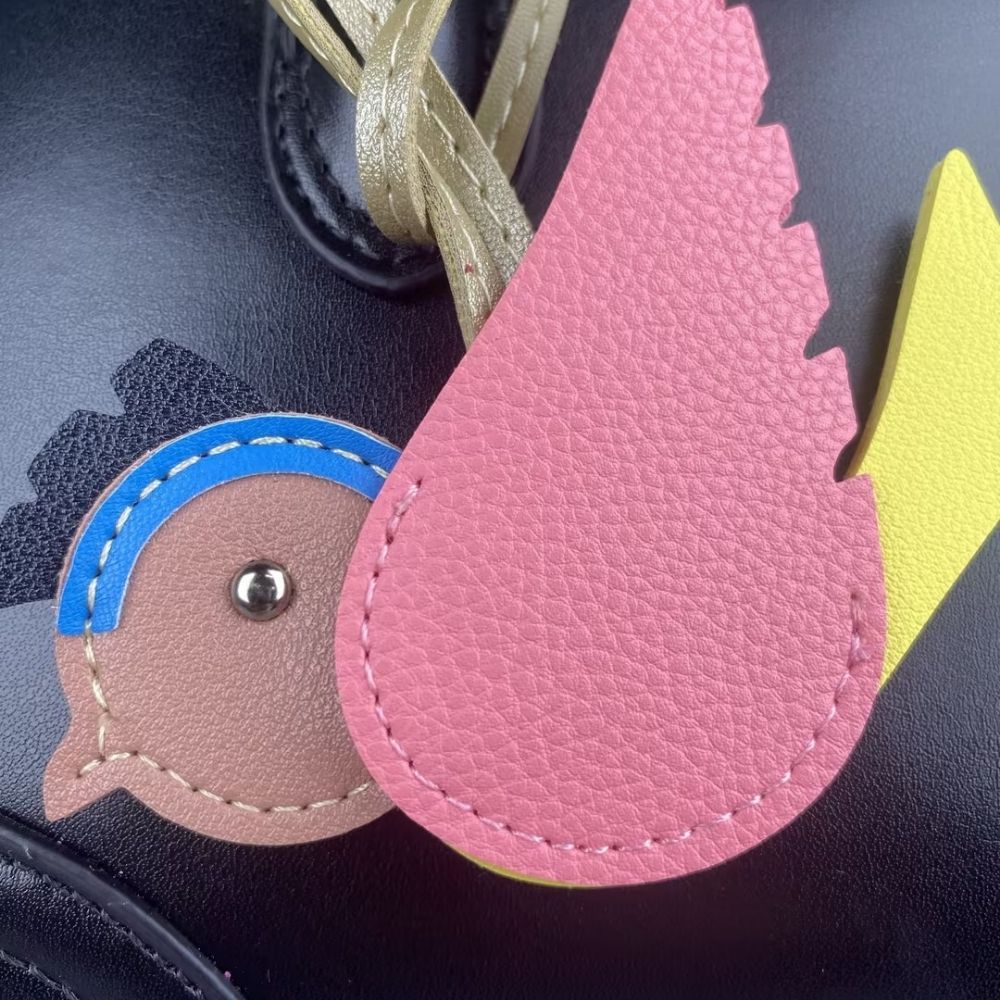 Hand-Sewn PU Leather Bird Pendant - Winged Bird Charm for Bags & Keyrings