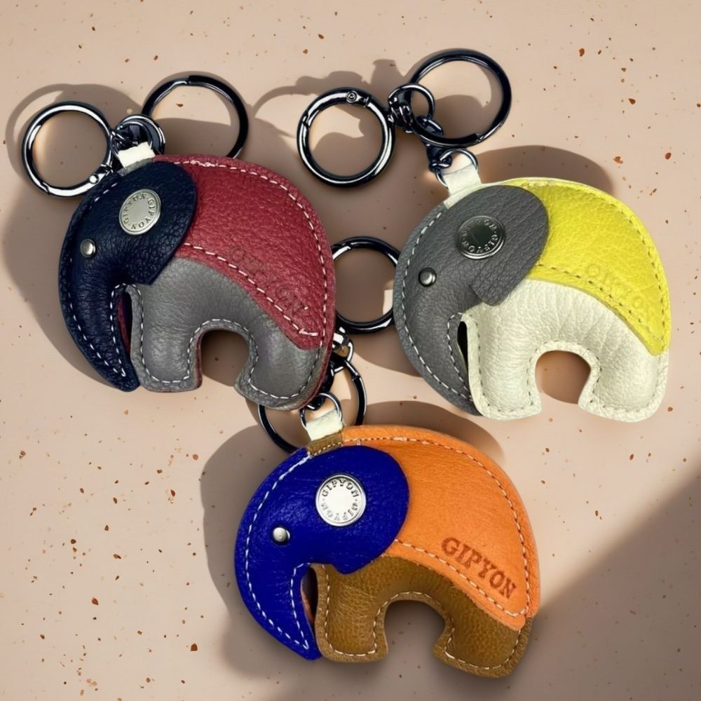 Genuine Lambskin Keychain & Bag Charm - Exquisite 3D Elephant / Whale Double Anima