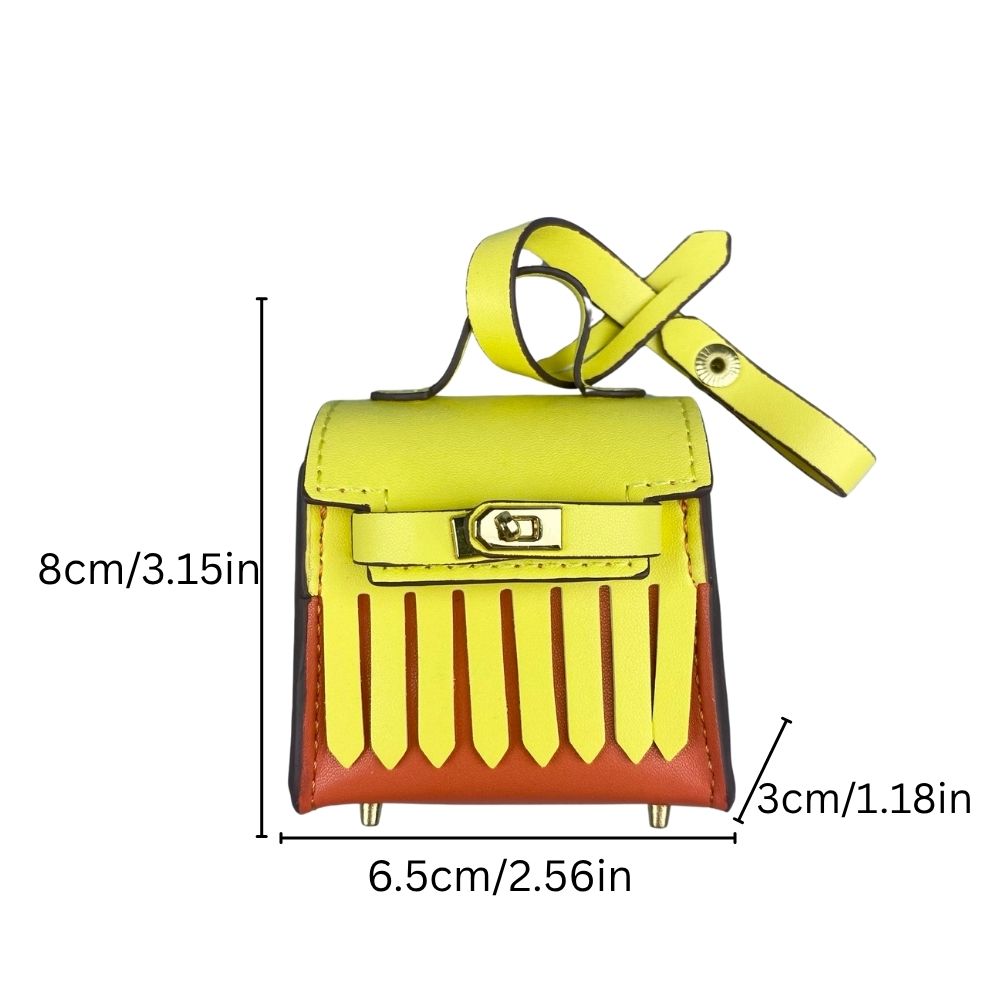 Two-Tone Mini Earphone Pouch - PU Leather Tassel Bag Charm & Detachable Bagcharm