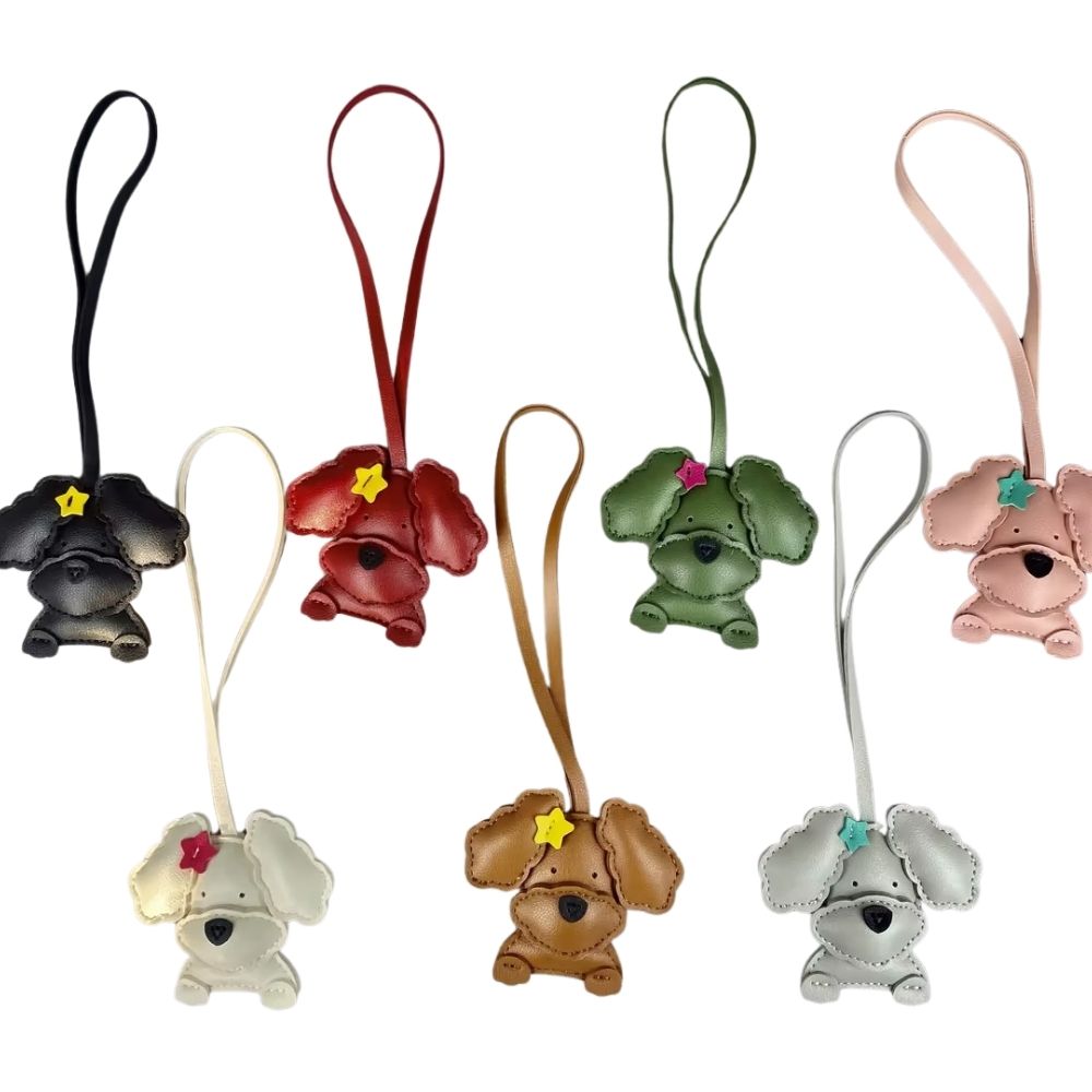Cute Teddy-Style PU Leather Puppy Bag Charm - Adorable Dog Pendant for Purses
