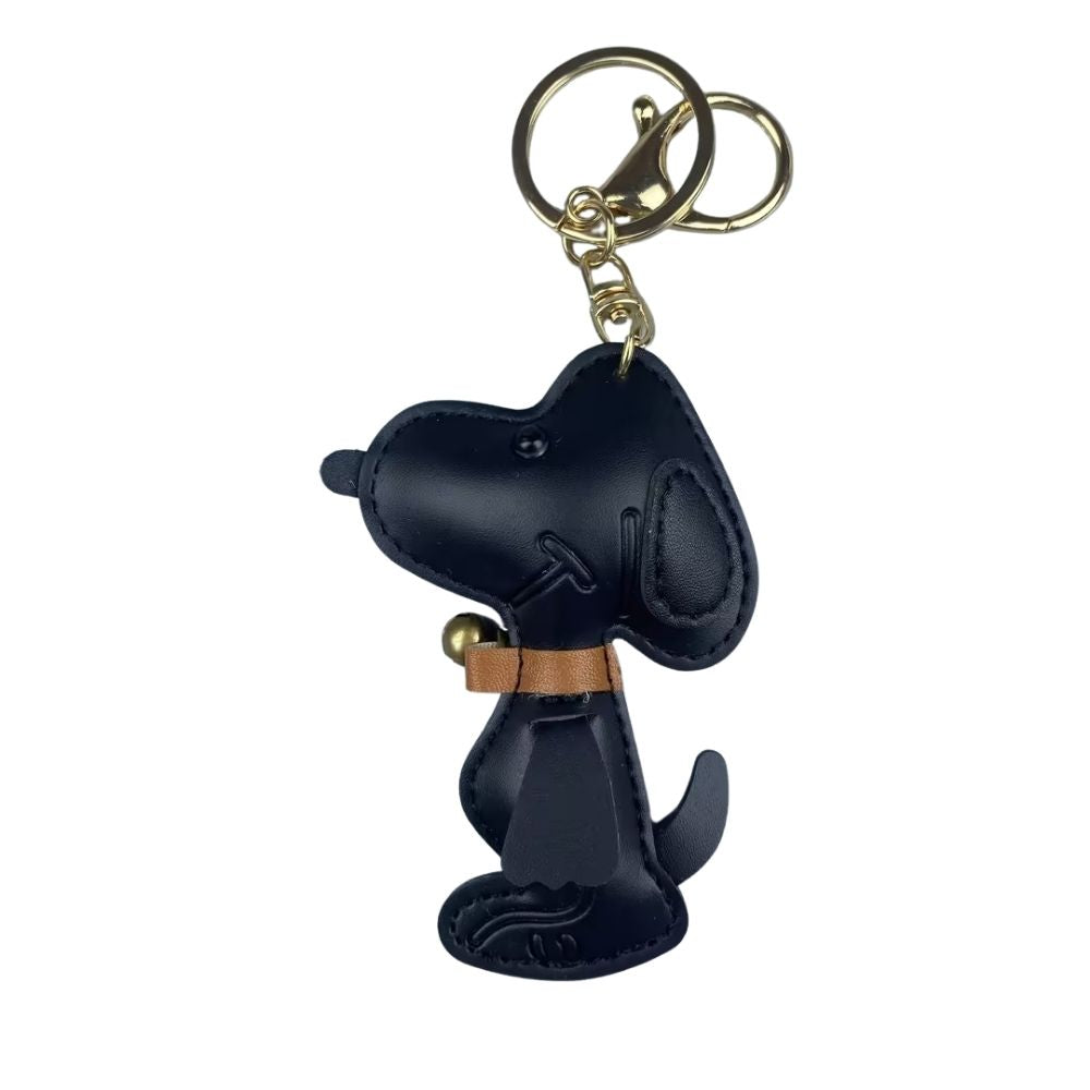 Classic Comic-Style Beagle Keyring - PU Leather Dog Keychain & Bag Accessory in Monochrome
