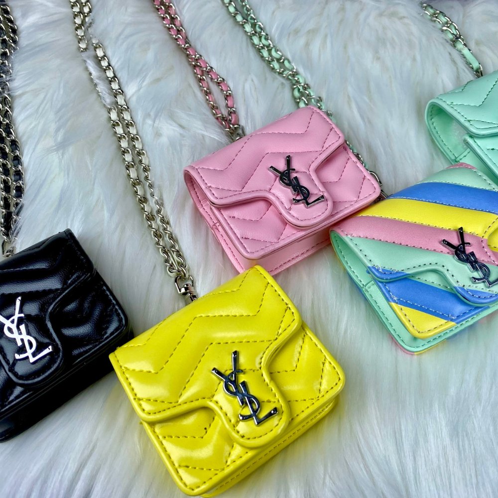 YS-L Mini Bag Airpod Case Bag Meganetic Buckle Long Leather Metal Chain