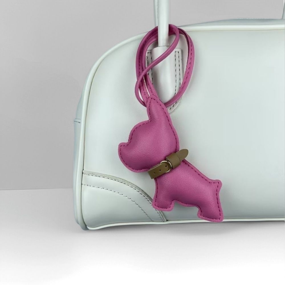 Mini PU Leather Bulldog Bag Charm - Leather-Look Strap Pendant for Purses
