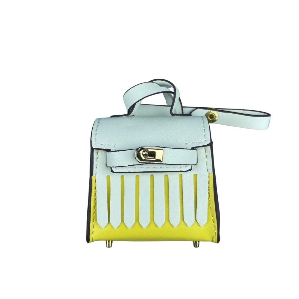 Two-Tone Mini Earphone Pouch - PU Leather Tassel Bag Charm & Detachable Bagcharm