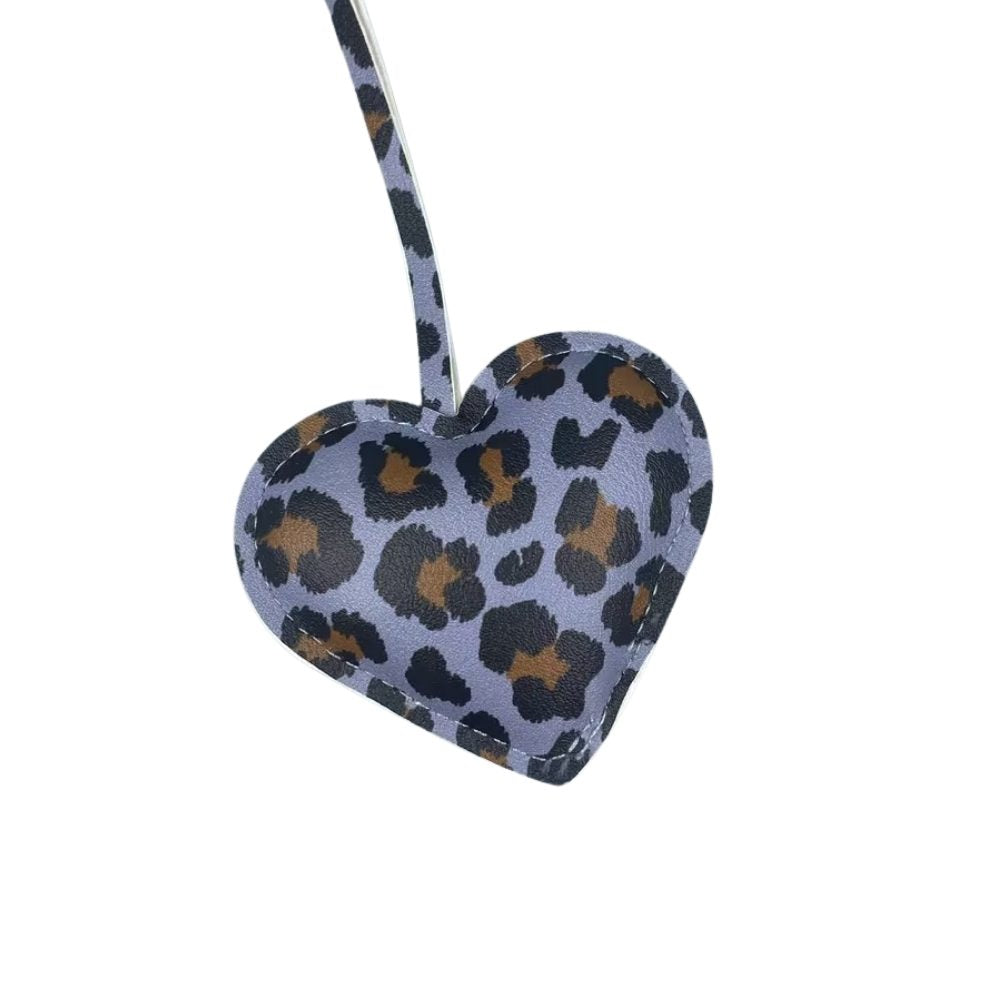 Leopard Print Heart Keychain - Faux Leather Padded Lanyard Charm for Bags & Phones