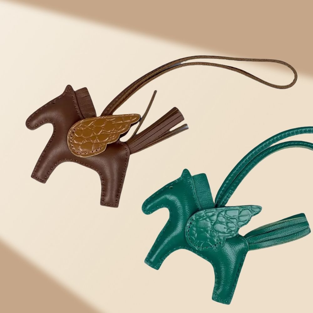 Genuine Leather Premium Lamb Leather Croc-Embossed Pegasus Charm Pendant - Bag Accessory Bag Charm