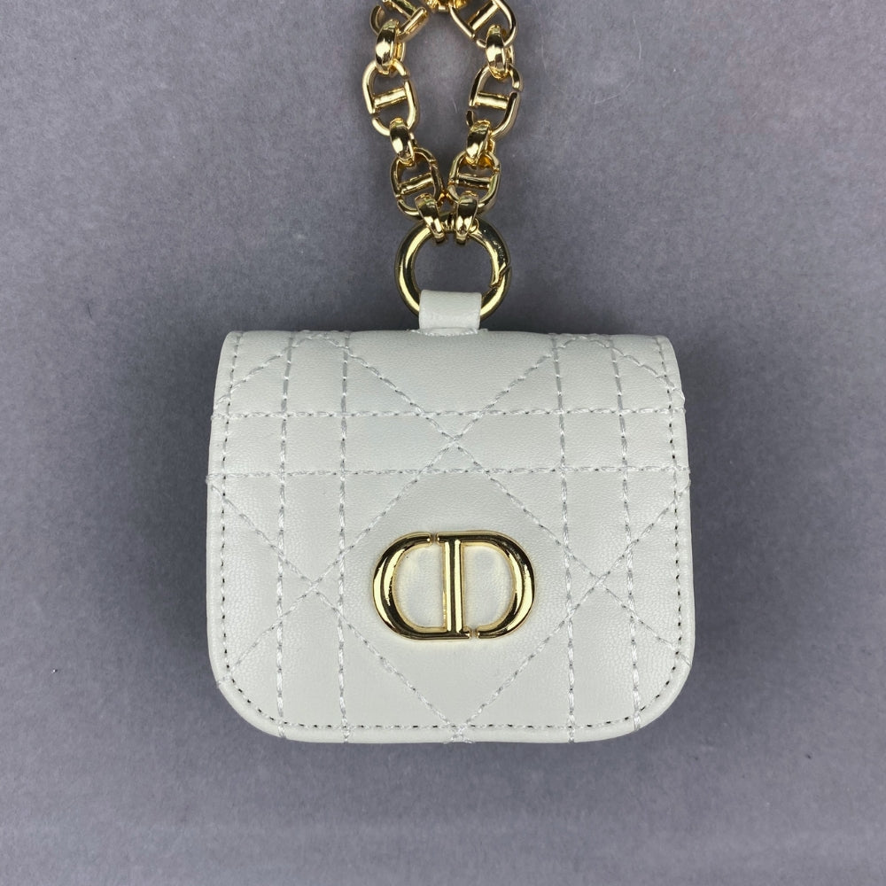 CD Luxury Mini Bag Airpod Case Bag Magnetic Buckle With Gold Metal Chain