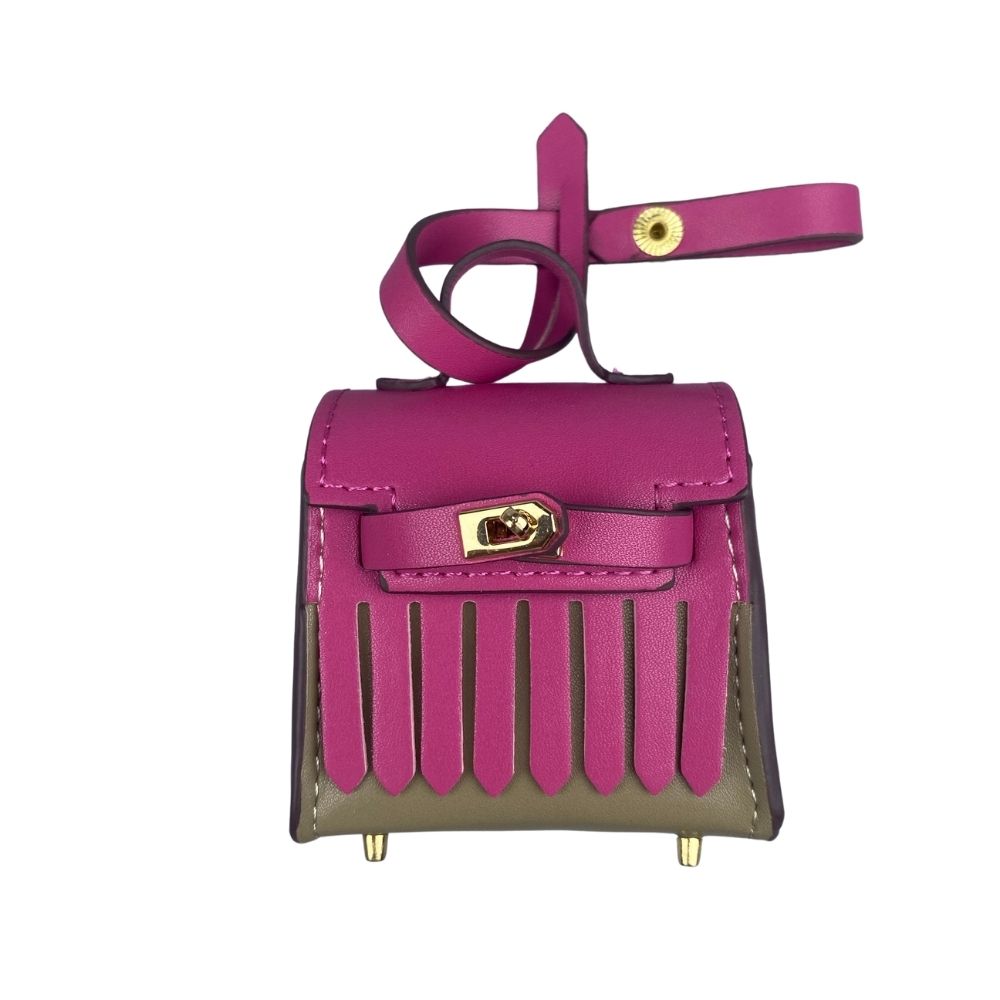 Two-Tone Mini Earphone Pouch - PU Leather Tassel Bag Charm & Detachable Bagcharm