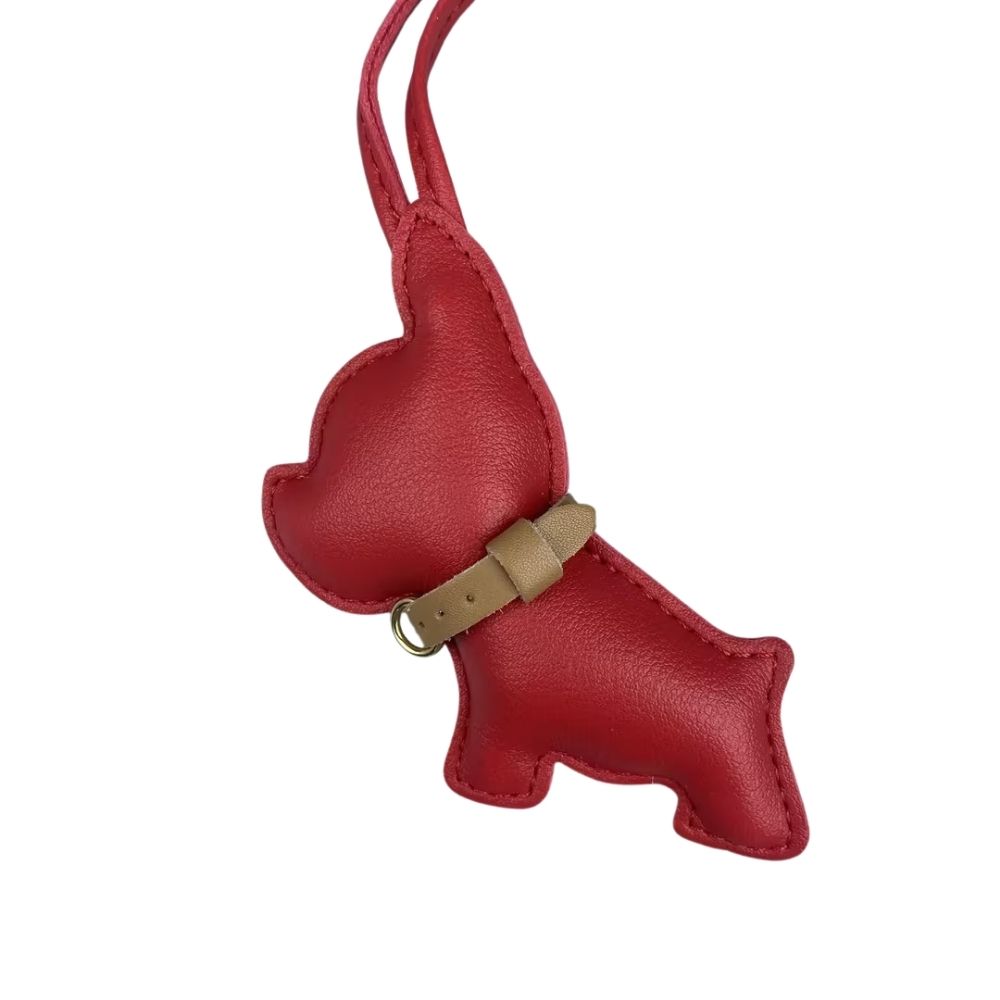 Mini PU Leather Bulldog Bag Charm - Leather-Look Strap Pendant for Purses