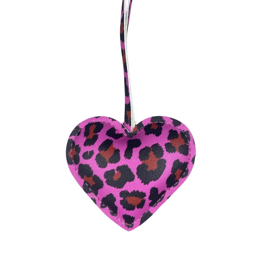 Leopard Print Heart Keychain - Faux Leather Padded Lanyard Charm for Bags & Phones