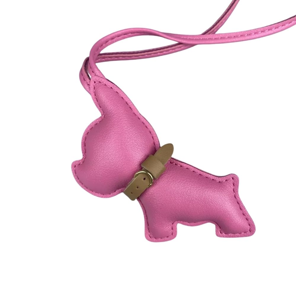 Mini PU Leather Bulldog Bag Charm - Leather-Look Strap Pendant for Purses