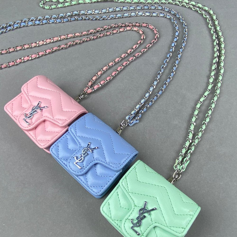 YS-L Mini Bag Airpod Case Bag Meganetic Buckle Long Leather Metal Chain