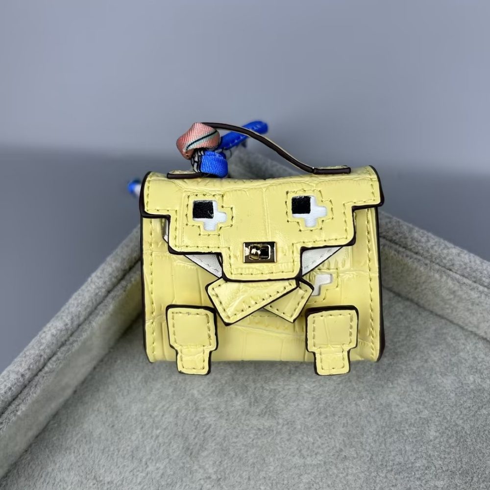 Glossy Croc Embossed Smiley Mosaic Doll Pouch | Y2K Mini Bag Charm – Cute Keychain Coin Purse & AirPods Holder for Handbag