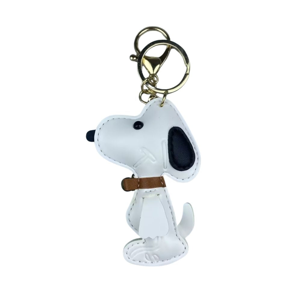 Classic Comic-Style Beagle Keyring - PU Leather Dog Keychain & Bag Accessory in Monochrome