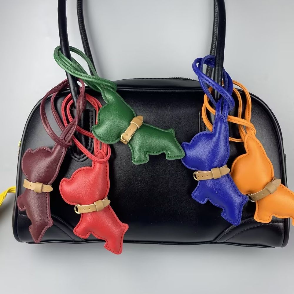 Mini PU Leather Bulldog Bag Charm - Leather-Look Strap Pendant for Purses
