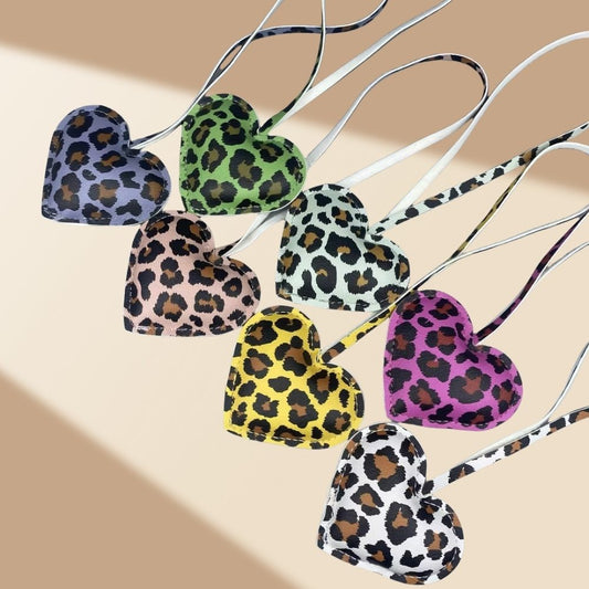 Leopard Print Heart Keychain - Faux Leather Padded Lanyard Charm for Bags & Phones