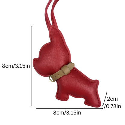 Mini PU Leather Bulldog Bag Charm - Leather-Look Strap Pendant for Purses
