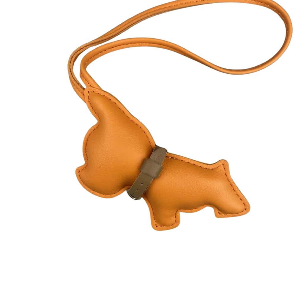 Mini PU Leather Bulldog Bag Charm - Leather-Look Strap Pendant for Purses