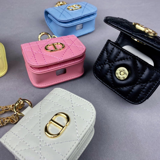 CD Luxury Mini Bag Airpod Case Bag Magnetic Buckle With Gold Metal Chain