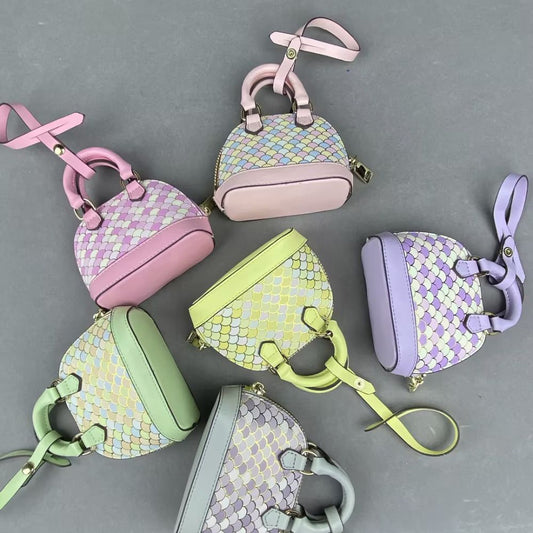 L-V Print  Mini Bags Classic Leather & Fish Scale Shell Bag