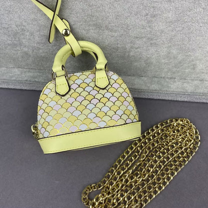 L-V Print  Mini Bags Classic Leather & Fish Scale Shell Bag