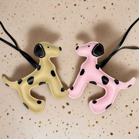 Spotted PU Leather Bag Charm - Dog Pattern Keychain & Purse Pendant