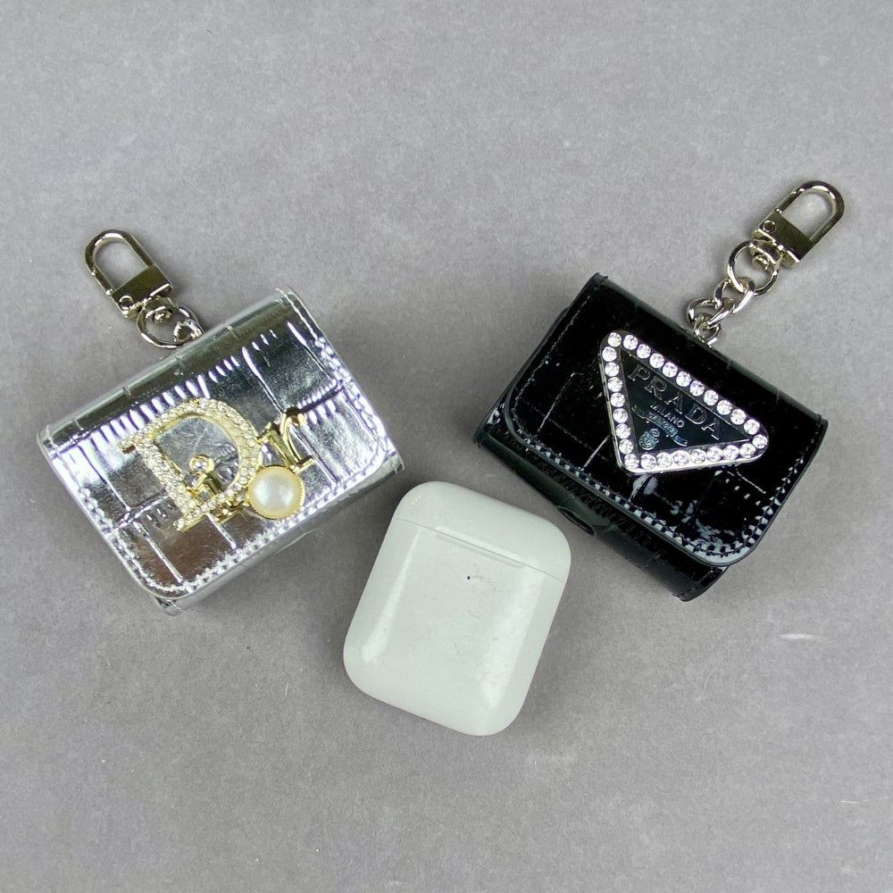 YS-L, L-V, V-W, PRA-DA, DI-OR,  Airpod Case Bag Metal Chain Black Silver