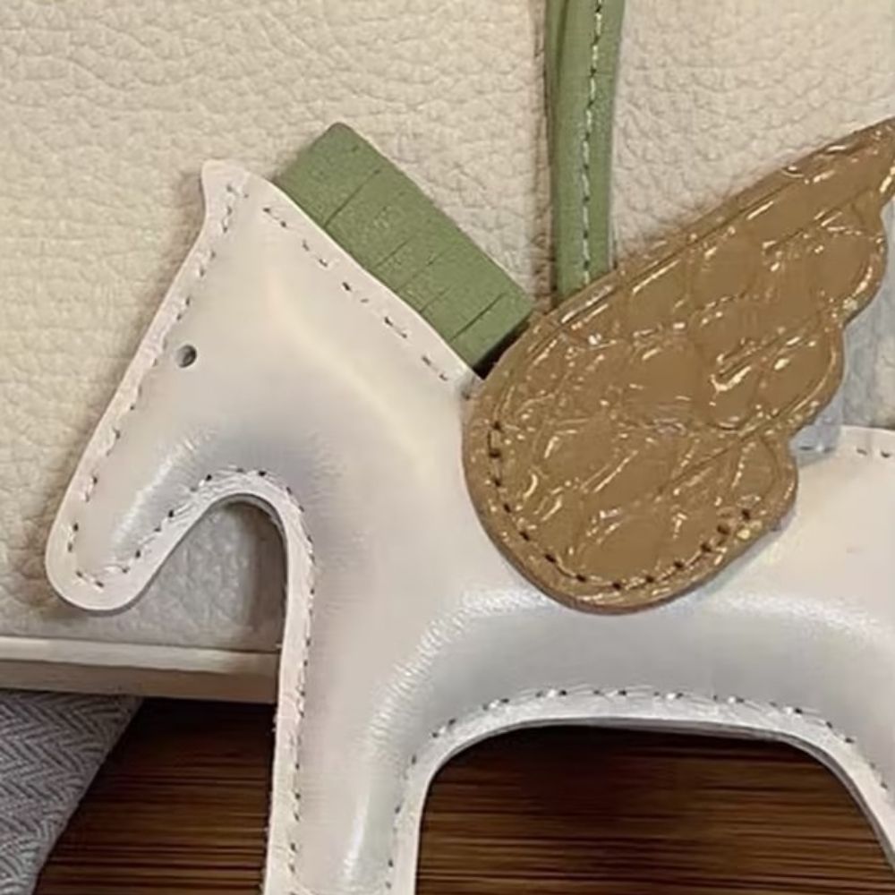 Genuine Lamb Leather Pegasus Flying Pony Bag Charm – Croc-Embossed Pendant for Handbag, Keychain or Purse – Premium Leather Accessory Gift for Women