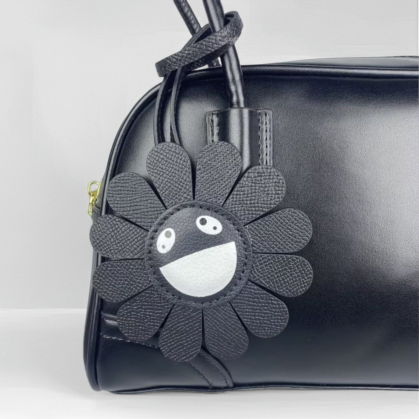 Top Grain Leather Sunflower Bag Charm - Palm-Textured Multicolor Rainbow Smiley Face