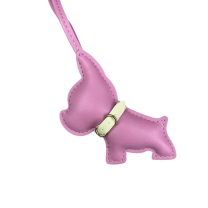 Mini PU Leather Bulldog Bag Charm - Leather-Look Strap Pendant for Purses