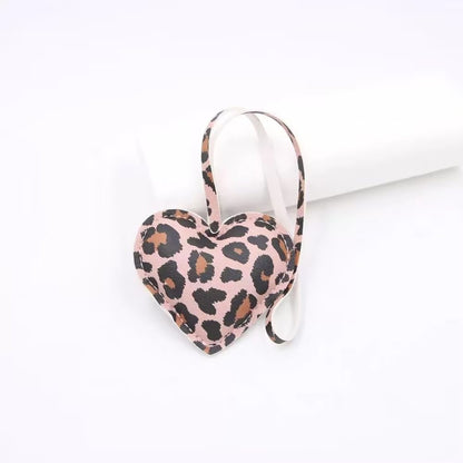 Leopard Print Heart Keychain - Faux Leather Padded Lanyard Charm for Bags & Phones