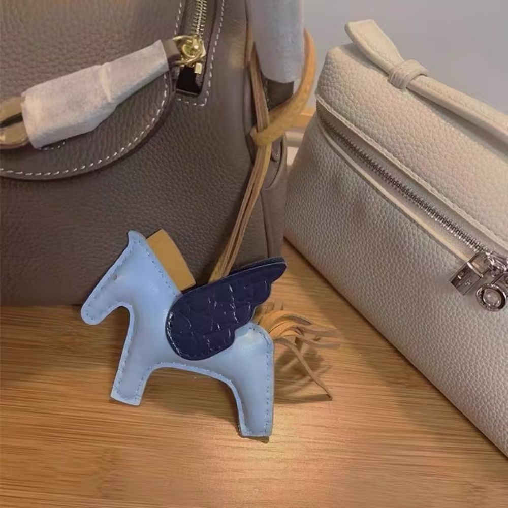 Genuine Lamb Leather Pegasus Flying Pony Bag Charm – Croc-Embossed Pendant for Handbag, Keychain or Purse – Premium Leather Accessory Gift for Women