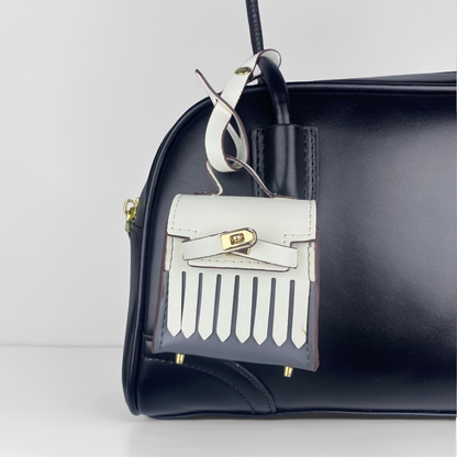 Two-Tone Mini Earphone Pouch - PU Leather Tassel Bag Charm & Detachable Bagcharm