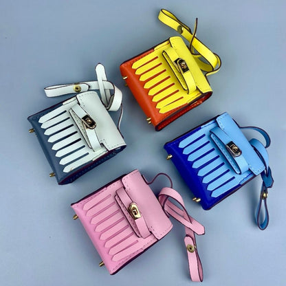 Two-Tone Mini Earphone Pouch - PU Leather Tassel Bag Charm & Detachable Bagcharm