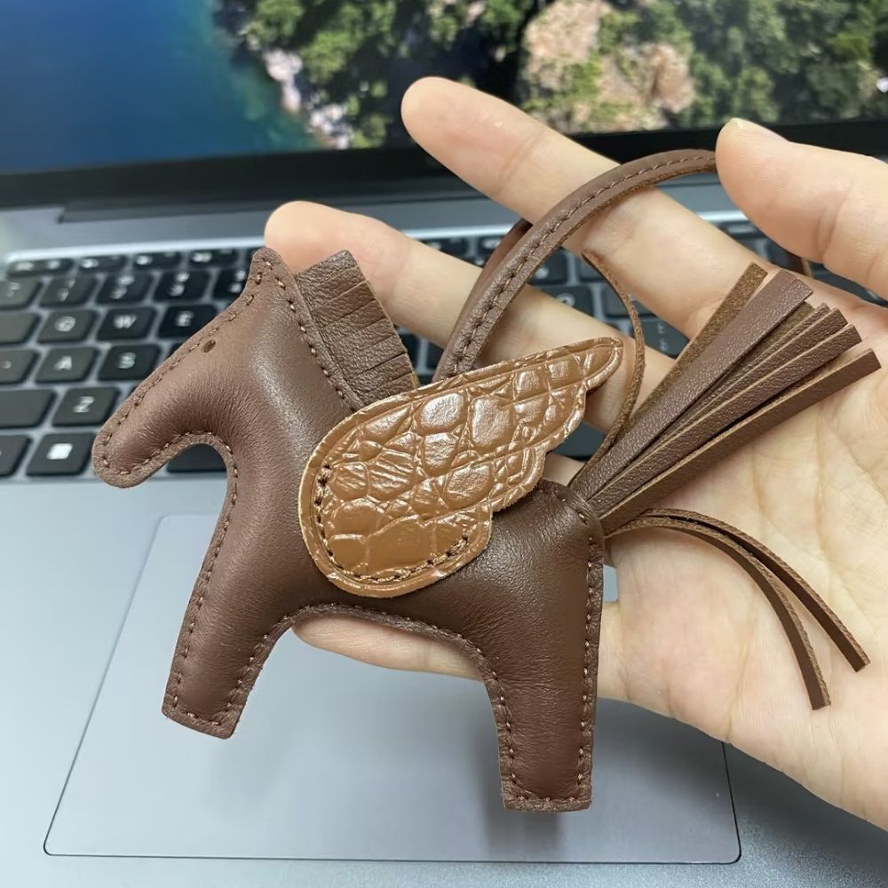 Genuine Lamb Leather Pegasus Flying Pony Bag Charm – Croc-Embossed Pendant for Handbag, Keychain or Purse – Premium Leather Accessory Gift for Women