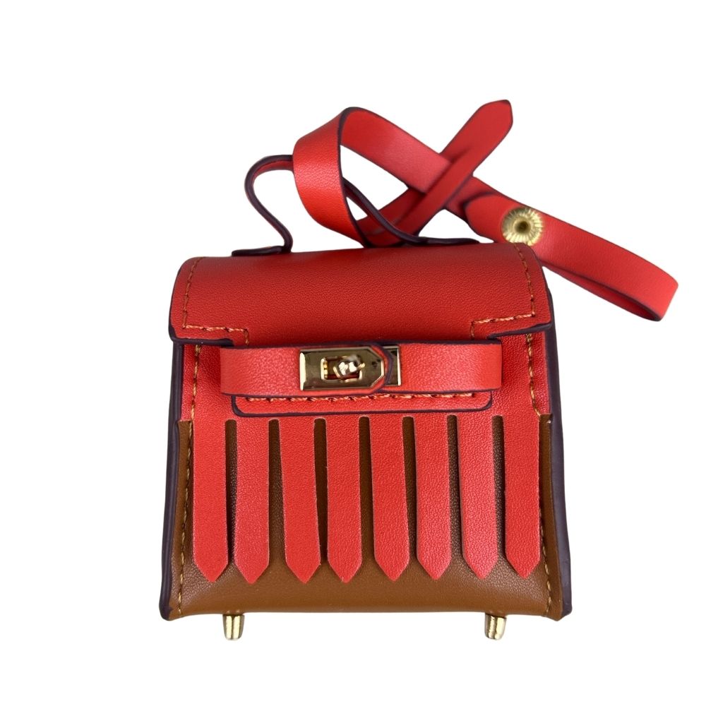 Two-Tone Mini Earphone Pouch - PU Leather Tassel Bag Charm & Detachable Bagcharm