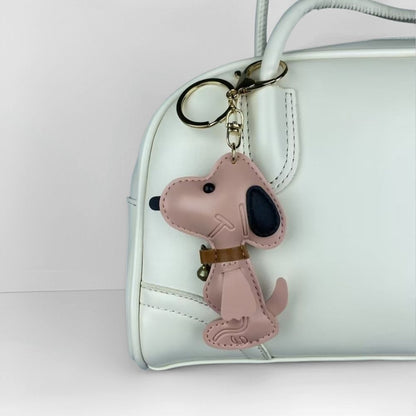 Classic Comic-Style Beagle Keyring - PU Leather Dog Keychain & Bag Accessory in Monochrome