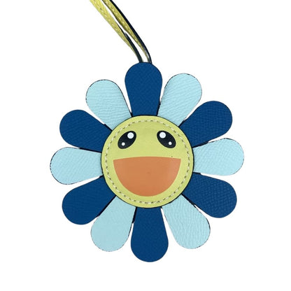Top Grain Leather Sunflower Bag Charm - Palm-Textured Multicolor Rainbow Smiley Face