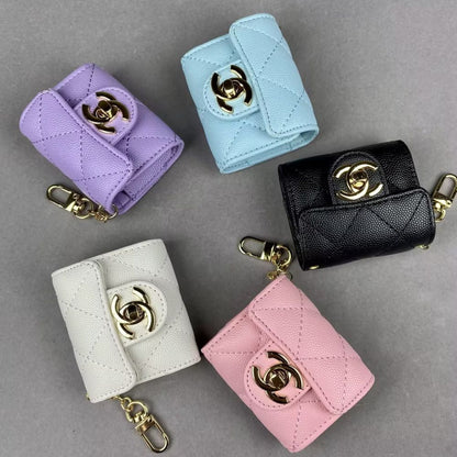Chan-el Luxury Mini Bag Airpod Case Bag Magnetic Buckle With Gold Metal Chain