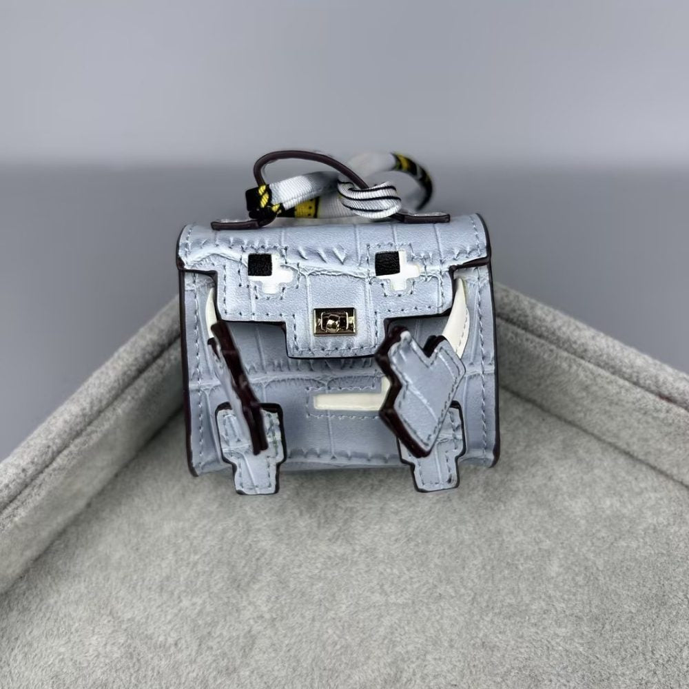 Glossy Croc Embossed Smiley Mosaic Doll Pouch | Y2K Mini Bag Charm – Cute Keychain Coin Purse & AirPods Holder for Handbag
