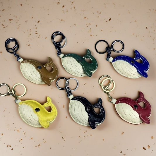 Genuine Lambskin Keychain & Bag Charm - Exquisite 3D Elephant / Whale Double Anima