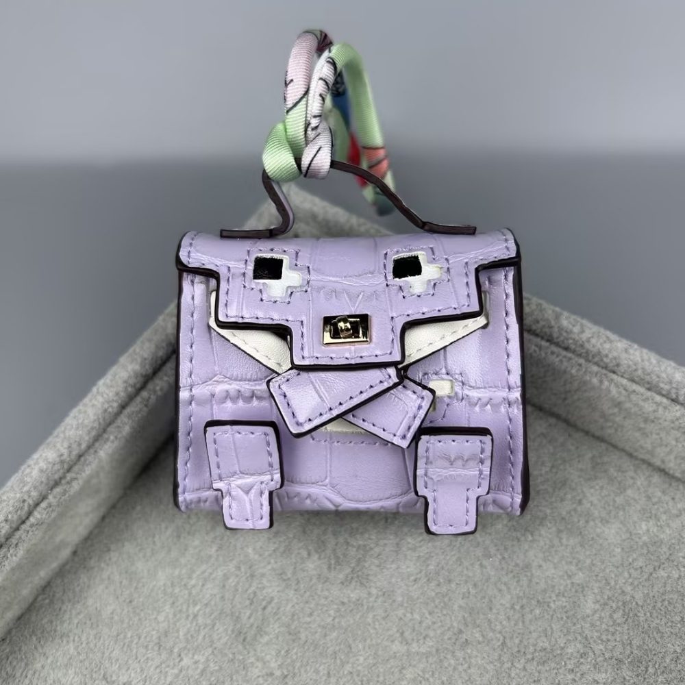 Glossy Croc Embossed Smiley Mosaic Doll Pouch | Y2K Mini Bag Charm – Cute Keychain Coin Purse & AirPods Holder for Handbag