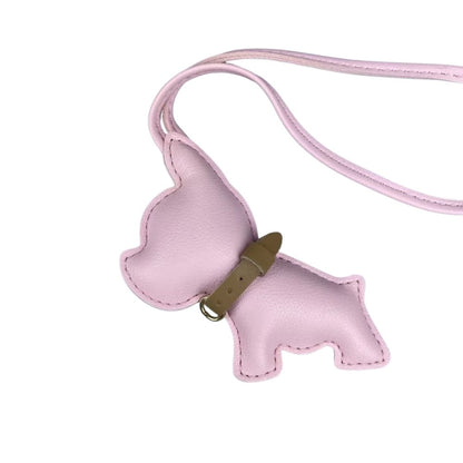 Mini PU Leather Bulldog Bag Charm - Leather-Look Strap Pendant for Purses