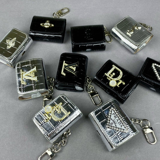 YS-L, L-V, V-W, PRA-DA, DI-OR,  Airpod Case Bag Metal Chain Black Silver