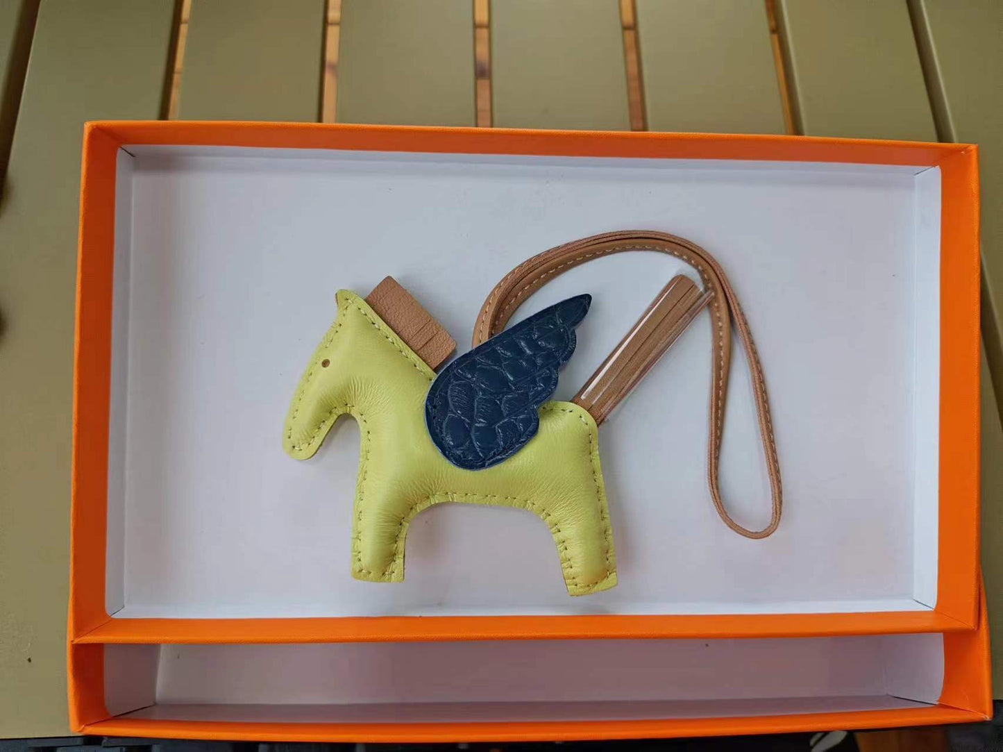 Genuine Lamb Leather Pegasus Flying Pony Bag Charm – Croc-Embossed Pendant for Handbag, Keychain or Purse – Premium Leather Accessory Gift for Women