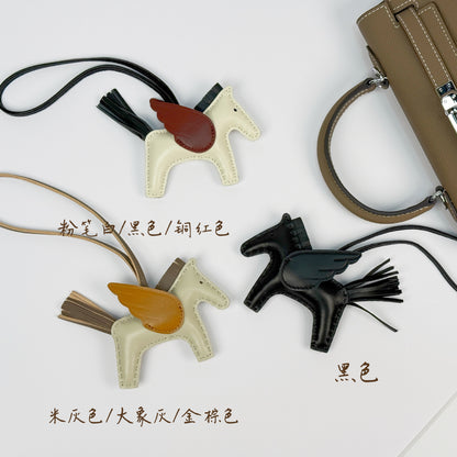 Leather Pegasus Pony Bag Charm, Lamb Skin Handmade pony pendant, car keychain