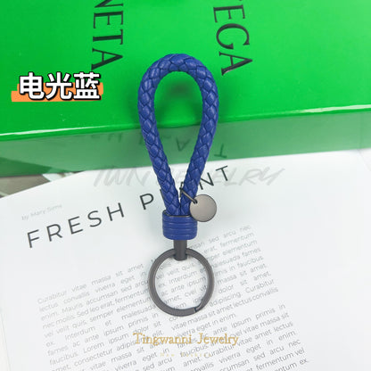 Lambskin woven keychain for women, men's car key ring, genuine leather, high-end personalized gift