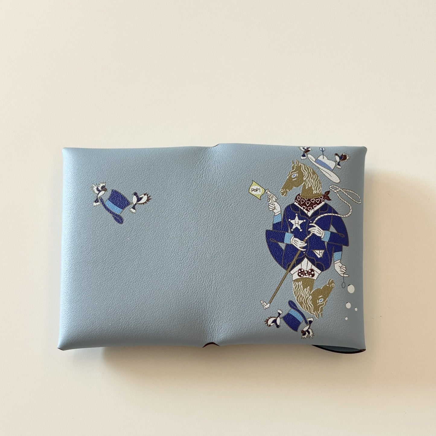 Genuine Leather Painted Card Bag, women's swift leather half-fold card clip, 3D color printing change bag, coin bag, high-end card bag.