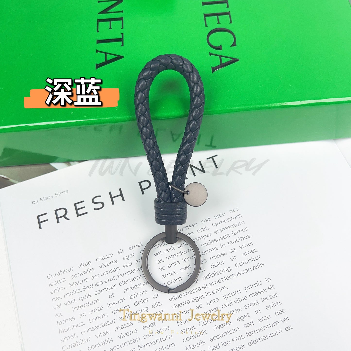 Lambskin woven keychain for women, men's car key ring, genuine leather, high-end personalized gift